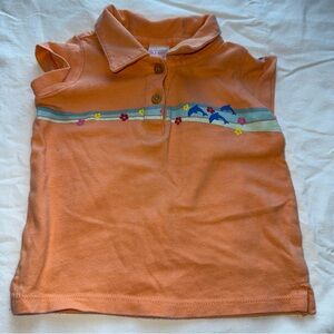 Y2K (2004) Old Navy Orange Kids Polo with Dolphin & Flower Design Size 12-18 mo